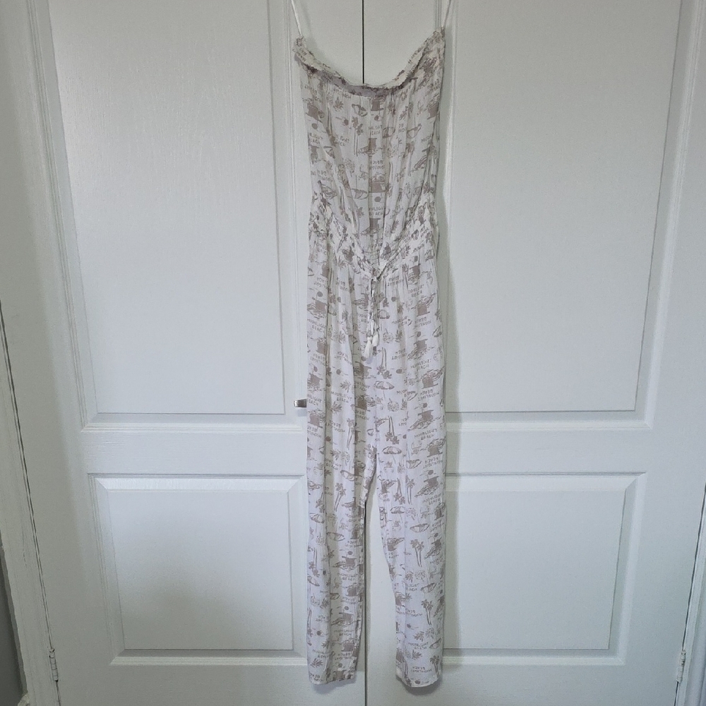 Aerie Cream and Brown Patterned Jumpsuit